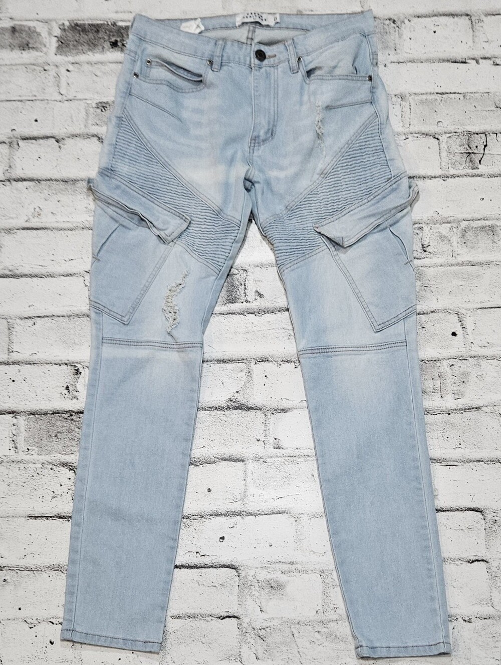 Urban Heritage Moto Cargo Jeans Light Wash Slim Fit Men's Size 32